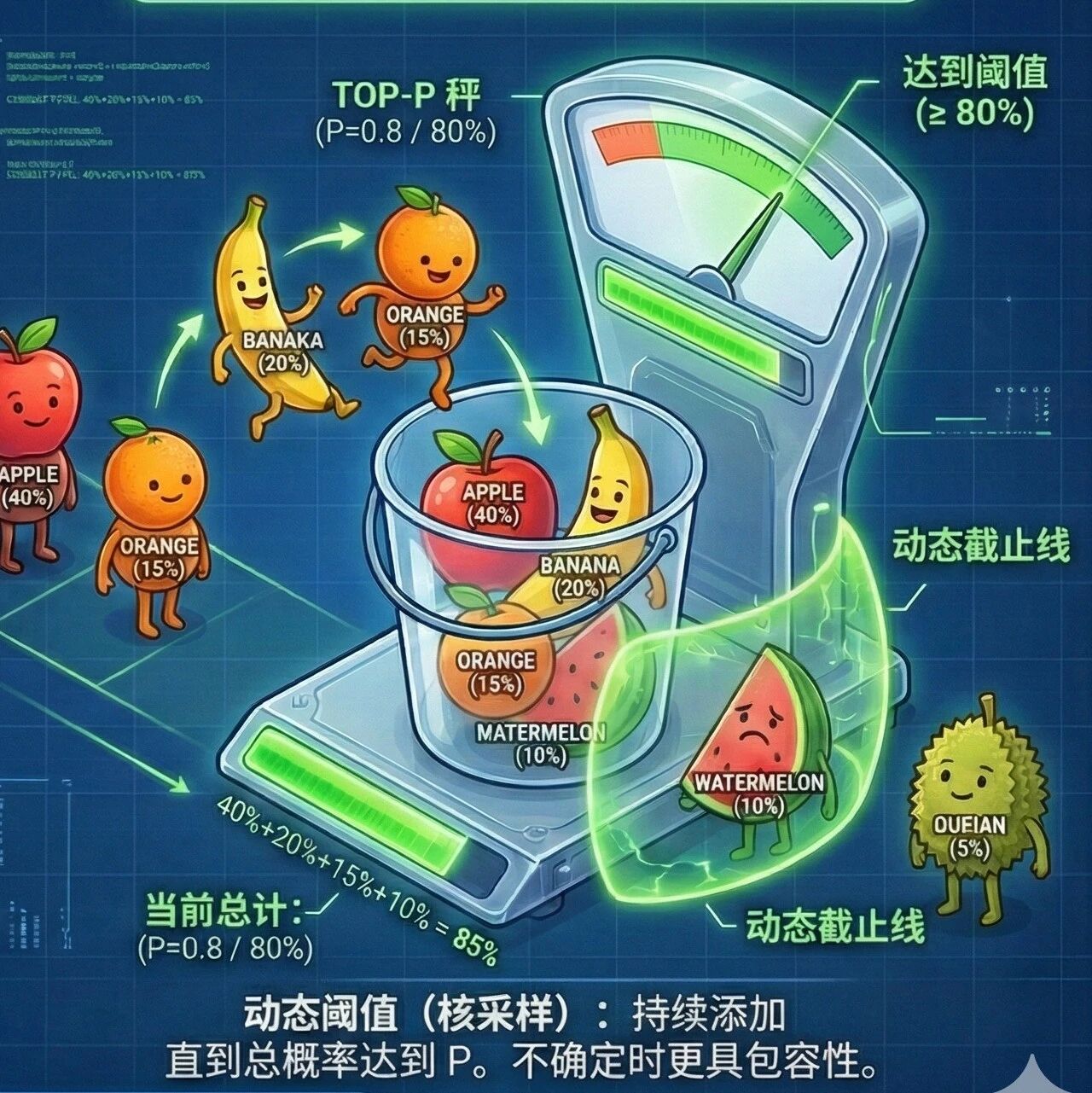 LLM 采样参数：Top-k vs Top-p (一分钟极速版)